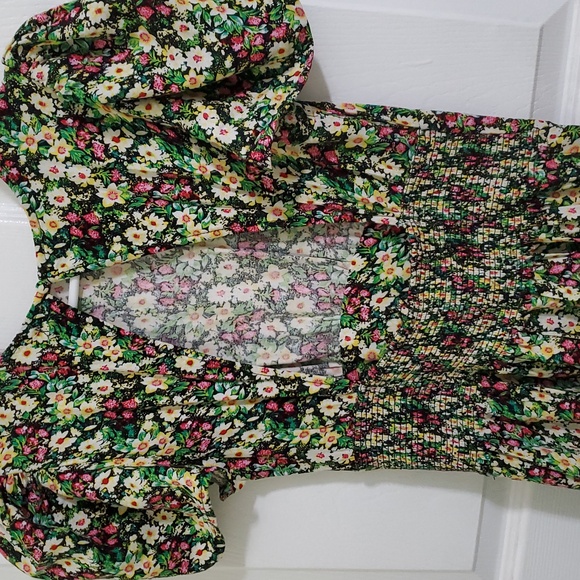 AFRM Green Garden Jamie Floral Puff Sleeve Open Back Midi Dress XS - Picture 8 of 12